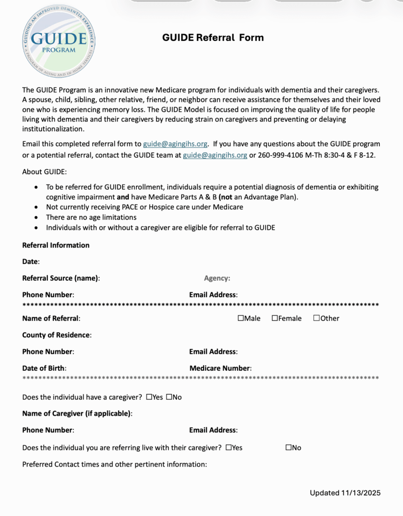 GUIDE program for people with dementia referral form
